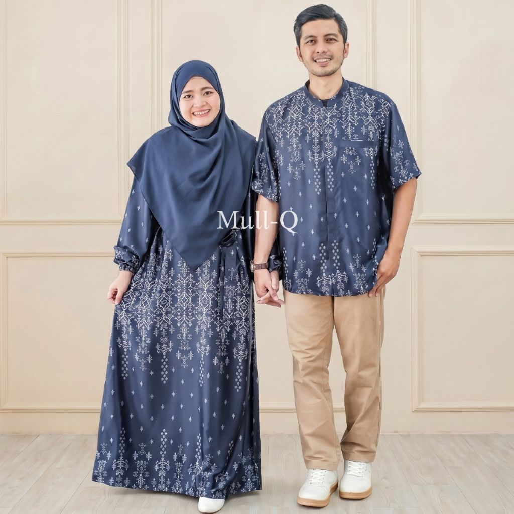 Gamis Couple Muslim Lebaran 2026 Motif Etnik Dior Silk Premium | Set Pasangan Kondangan Elegan
