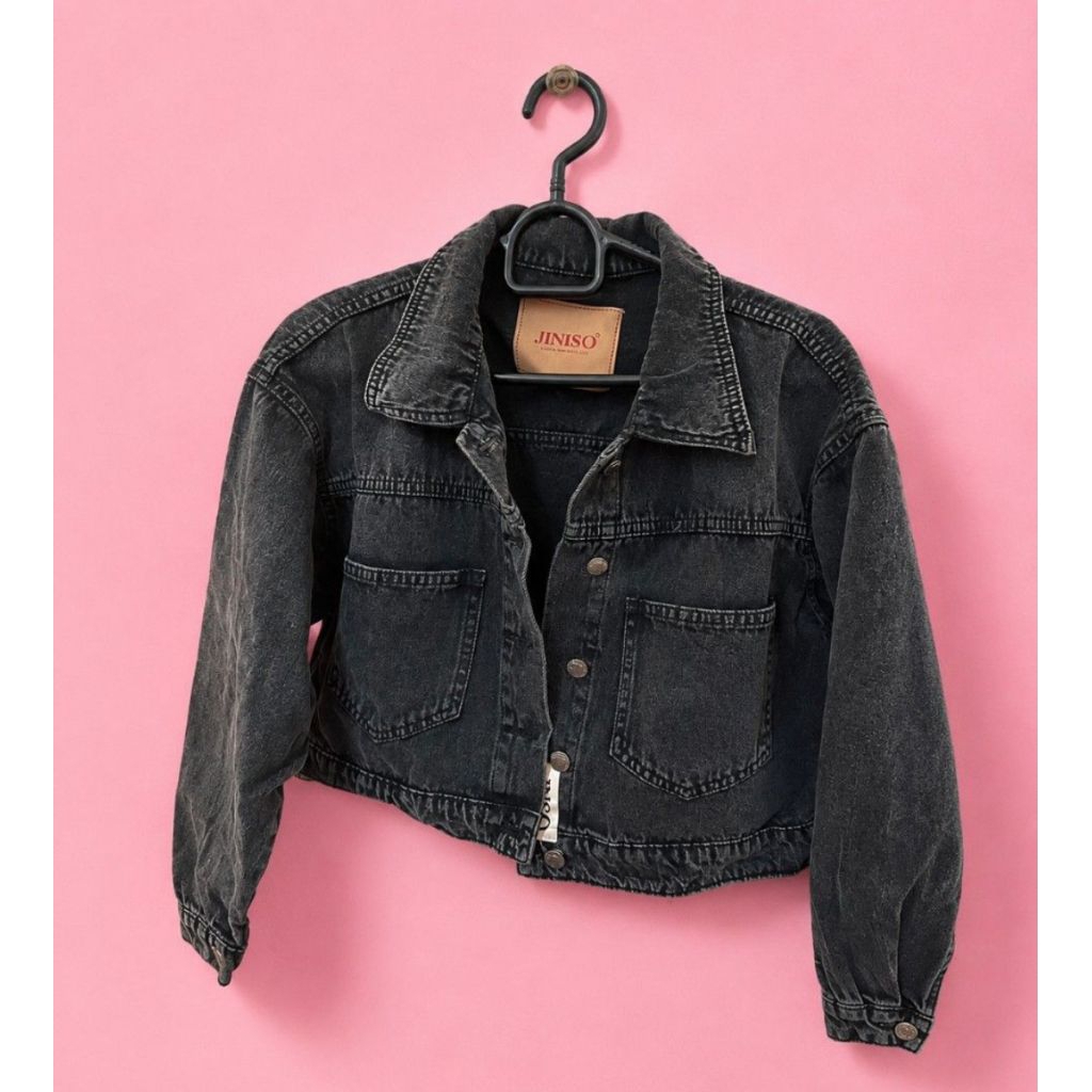 JNSO Jaket Crop Jeans Oversized Black