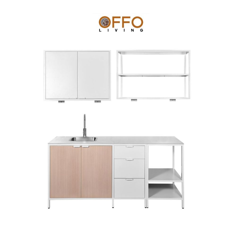 Offo Living - Kitchen Set Lemari Dapur Bawah Sink - Steel Kitchen Set White with Sink - KSC04