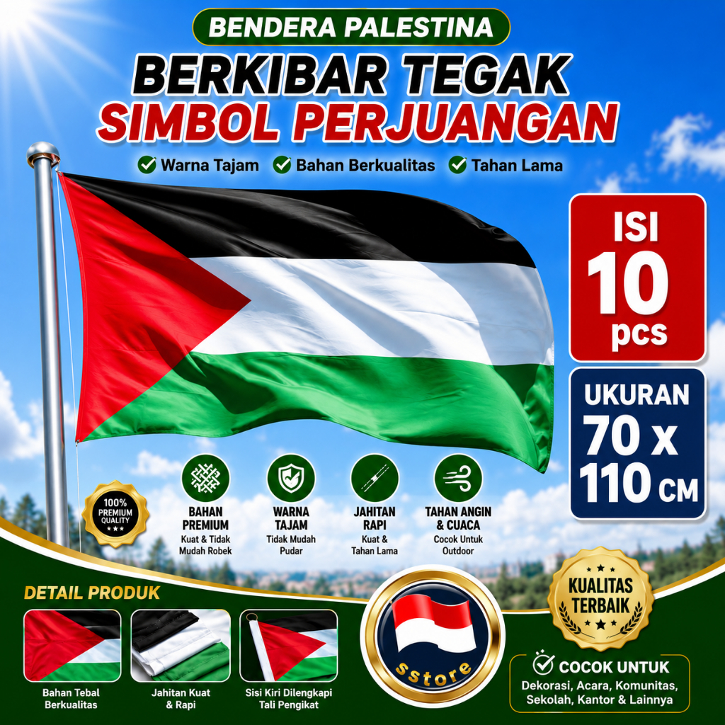 bendera palestina UK 70 x 110 Ukuran sedang