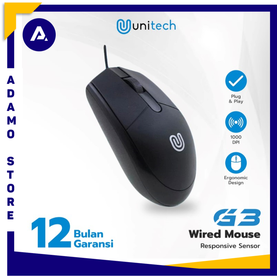 Mouse Unitech G3 Optical USB Wired Mouse Kabel 1000DPI