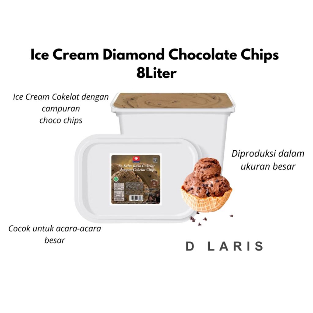 Ice Cream Diamond Chocolate Chips 8liter Es Krim Box Besar Rasa Coklat Dengan Kepingan Cokelat Chip