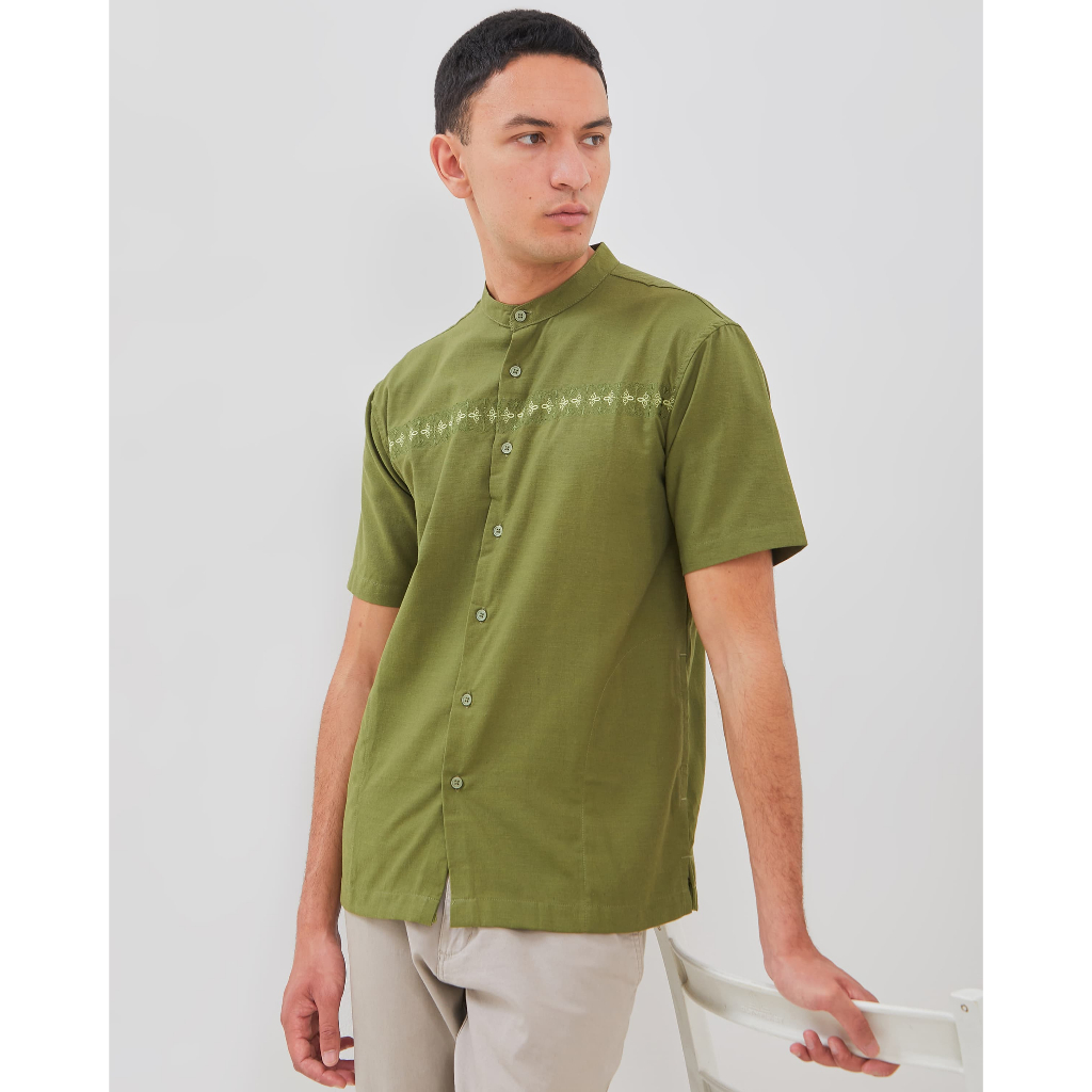 AMK Baju Koko Lengan Pendek KK Mustafa S/s Olive