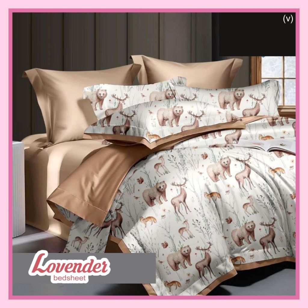 Sprei/Bedcover katun ORGANIK/SERAT BAMBU daun tangkai leaf teddy bear beruang pastel coklat brown ru