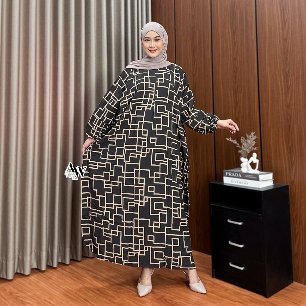 Noura Kaftan Rayon Premium by Daster Qu Gamis Kaftan Daily Motif Batik Simple Nyaman Adem