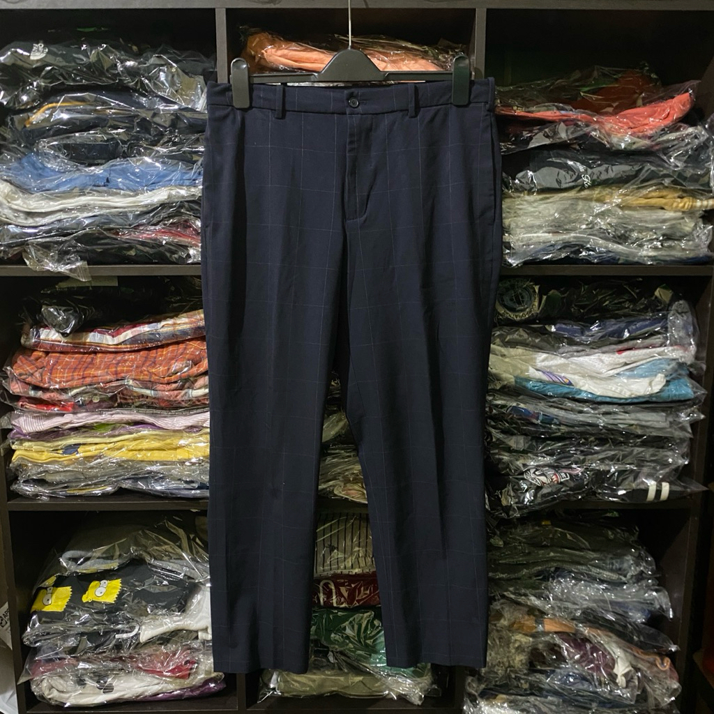 Celana tartan Uniqlo - Size 35 - Formal ankle pants navy