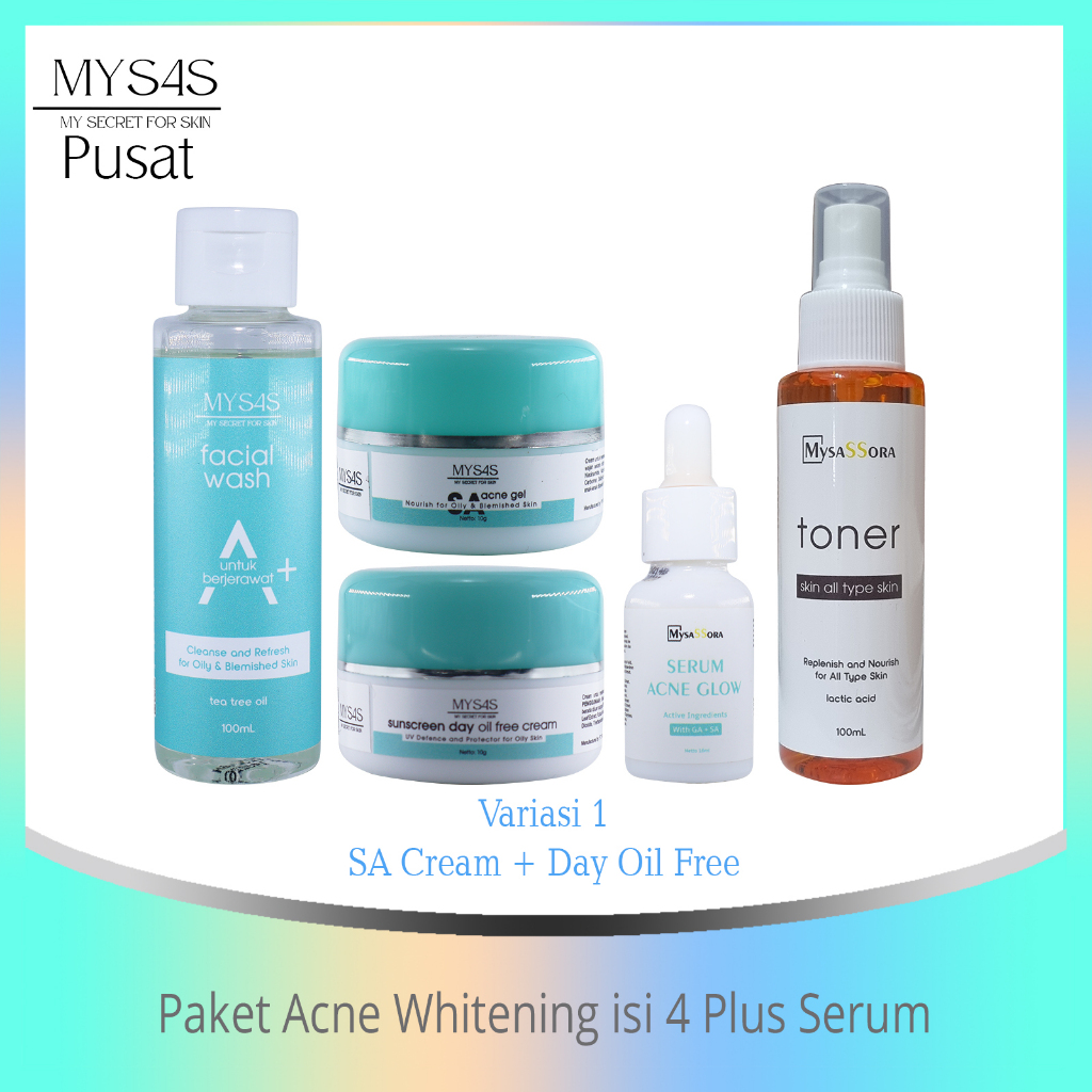 Mysas skincare paket acne whitening isi 4 Plus Serum / my sas paket jerawat /menghilangkan noda hita