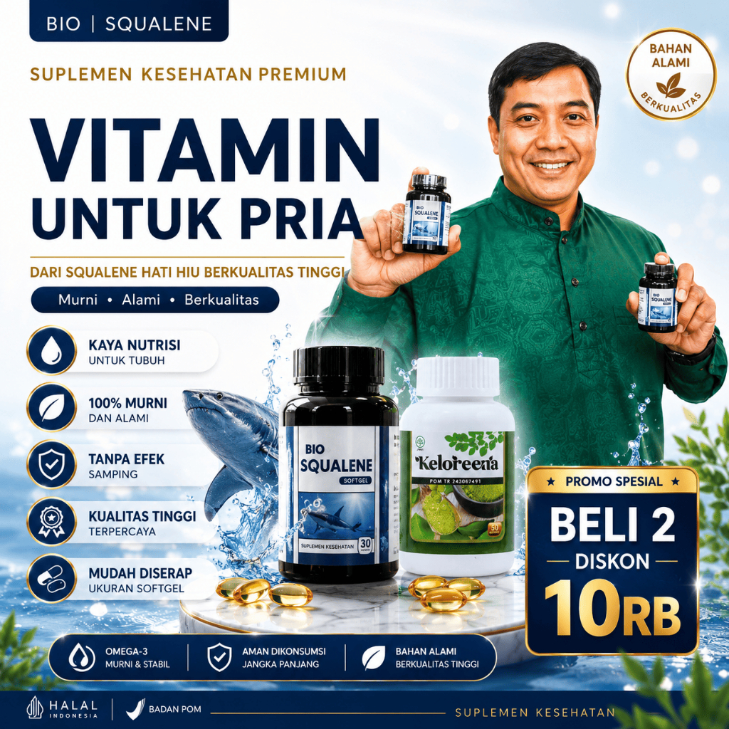 Vitamin Untuk Pria Bio Squalene Original Omega 3 Fish Oil EPA DHA Minyak Ikan Keloreena PALING AMPUH
