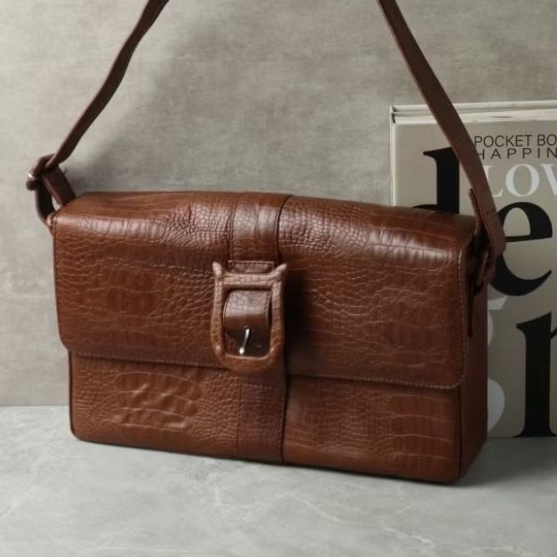 ALS-84 Tas Antik Vintage Croco Brown | Tas Kotak Jadul Shoulder Bag Classic Retro Old Money Style Wa