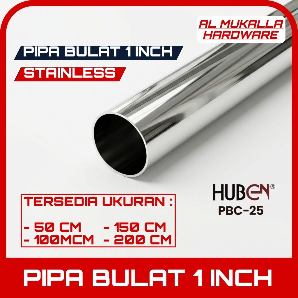 Pipa Bulat Besi Chrome Huben 25mm | Pipa Gantung Baju / Lemari Panjang 50 - 200 cm