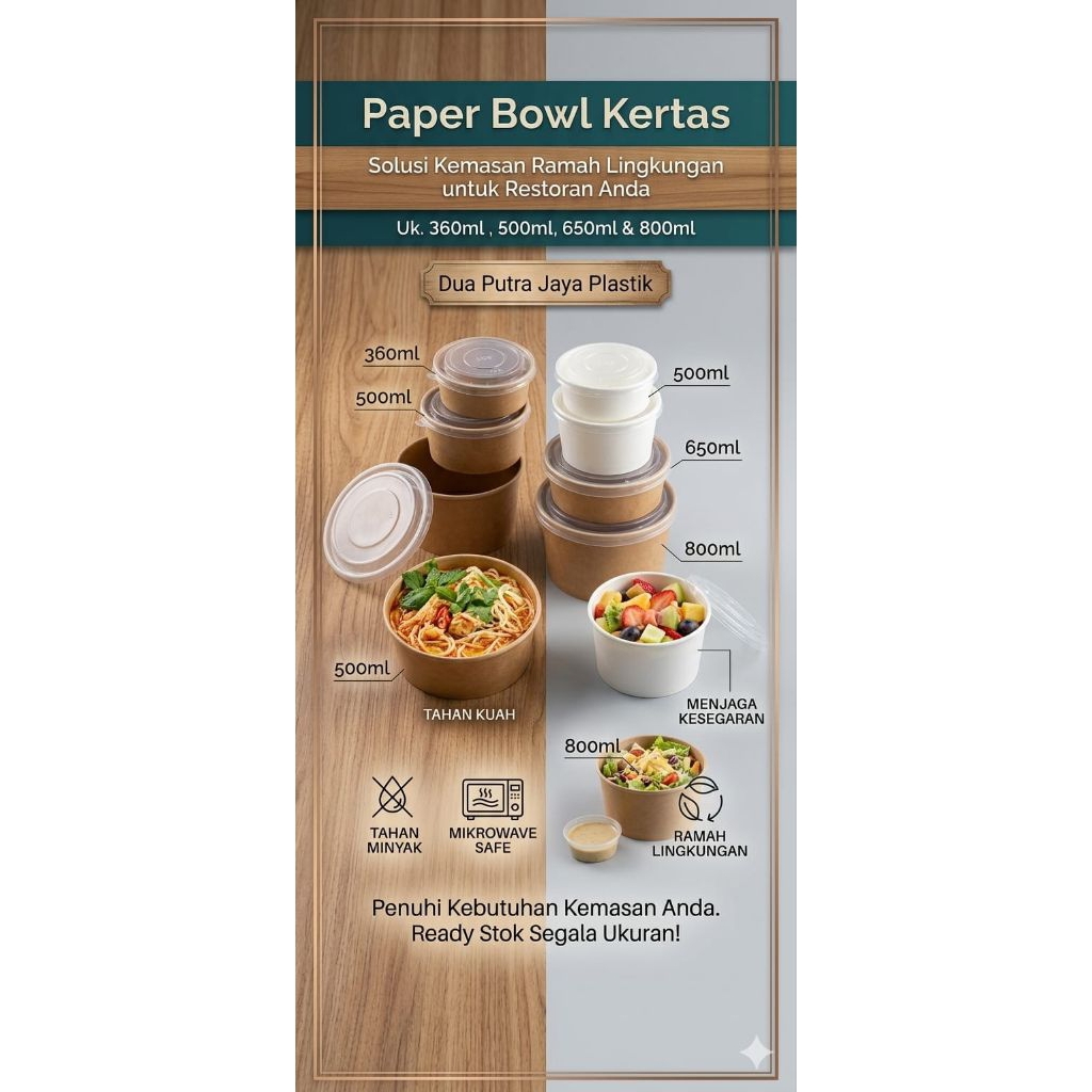 PAPER BOWL 650ML NETRO - plus TUTUP