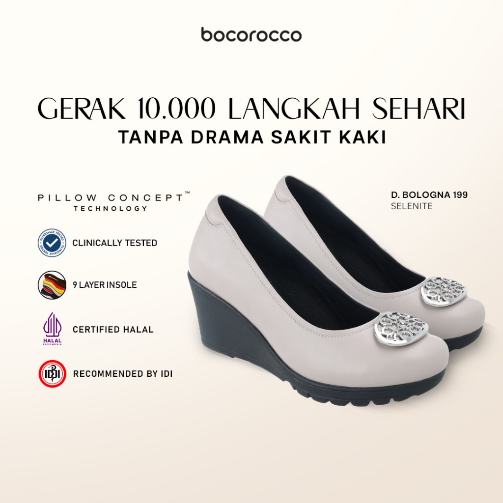 Bocorocco D. Bologna 199 Selenite - Sepatu Wedges Wanita Casual Kulit Asli