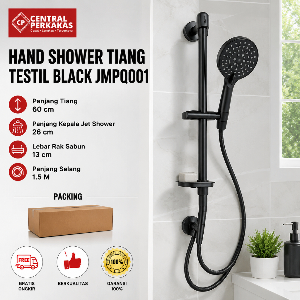Hand Shower Tiang Set Black JMPQ001 Shower Kamar Mandi Minimalis Lengkap