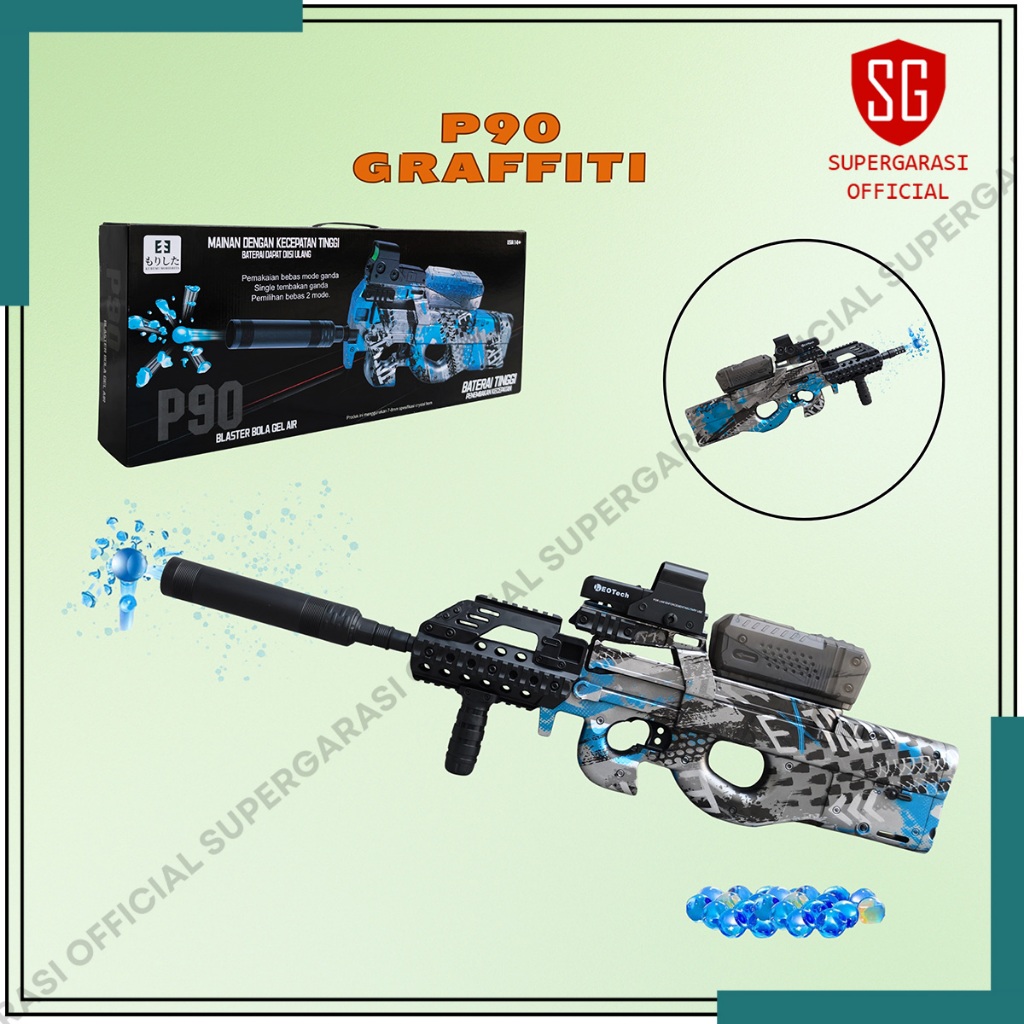 Mainan tembakan blaster gun elektrik p90 holo graffity