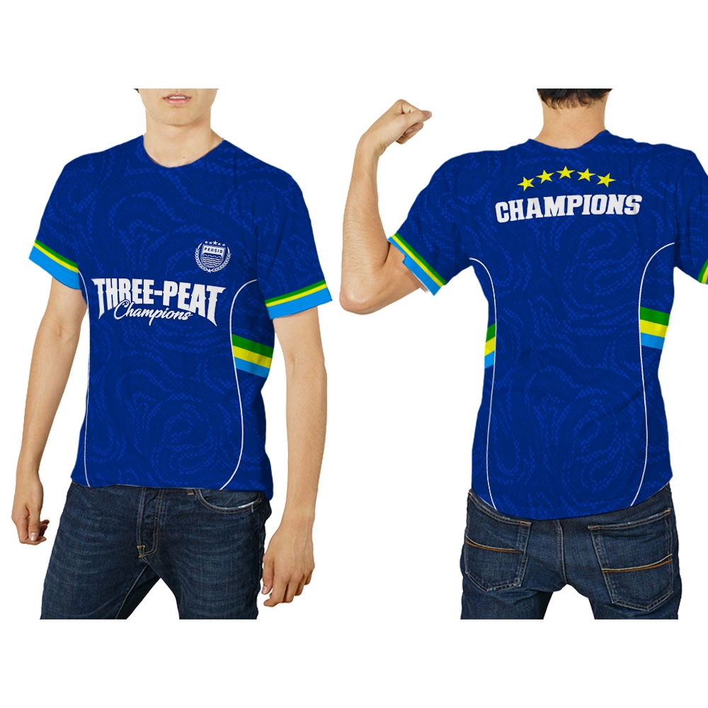UBER SUBLIM - Baju Pria dan Wanita Kaos T-Shirt Jersey PERSIB BANDUNG HATTRICK Biru Custom Full Prin