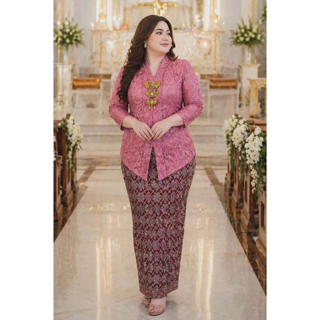 Kebaya Jadi Medan Jumbo Set Kebaya Kartini Brokat Lapis Furing Lengan 7/8 & Rok Kebaya Jadi/Siap Pak
