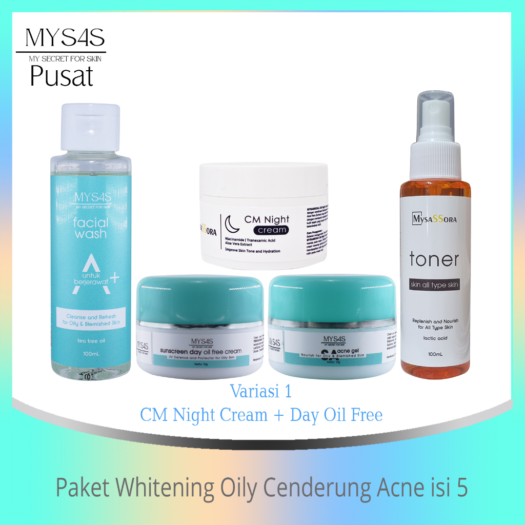MySAS Skincare Paket Whitening Oily Cendrung Acne isi 5