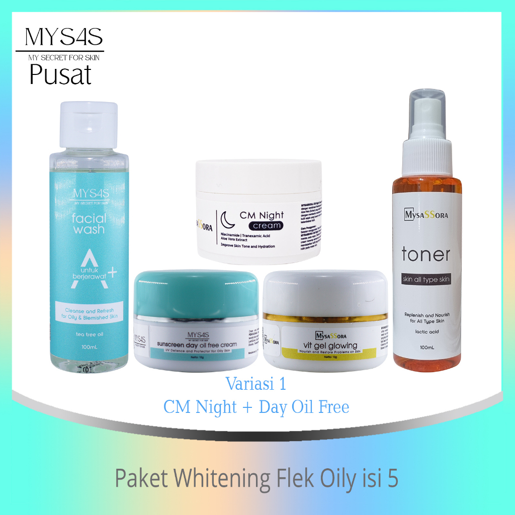 MySAS Skincare Paket Whitening Flek Oily isi 5