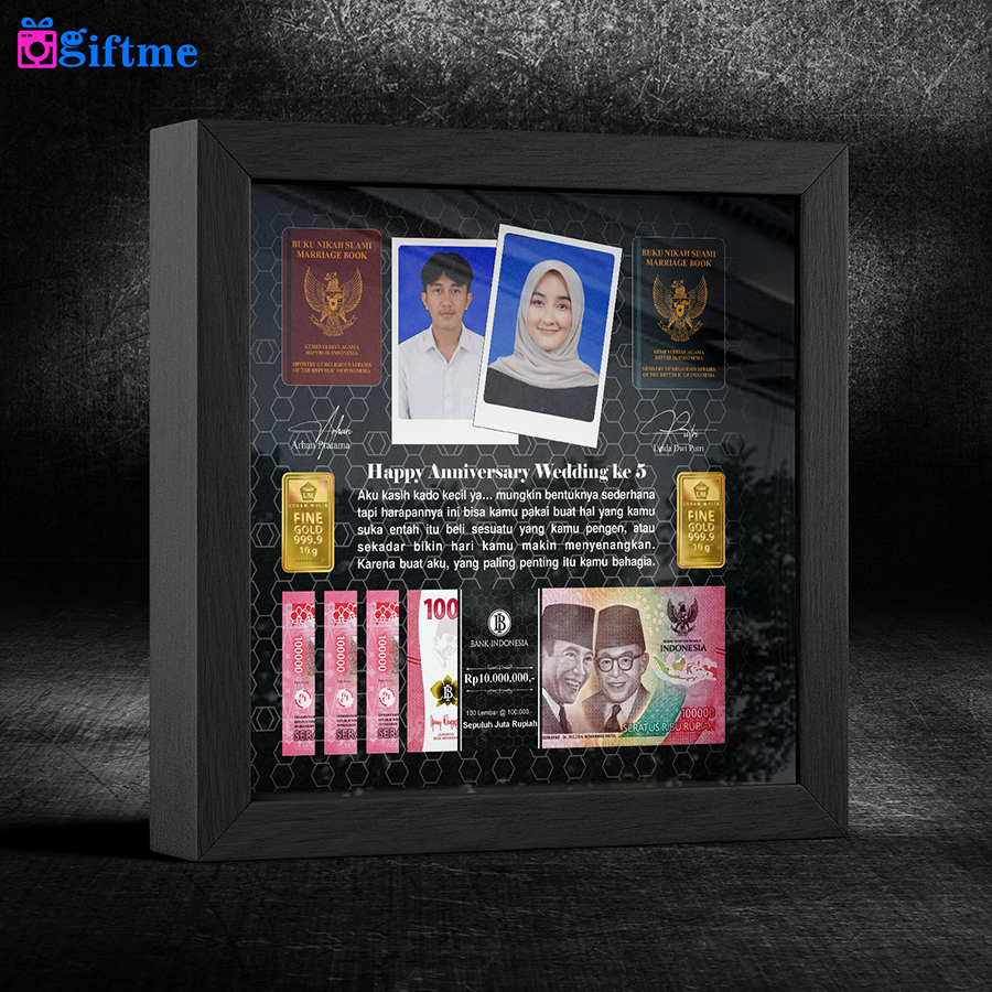 GIFTME Kado Wedding Money Frame Custom Foto & Logam Mulia - Hadiah Anniversary