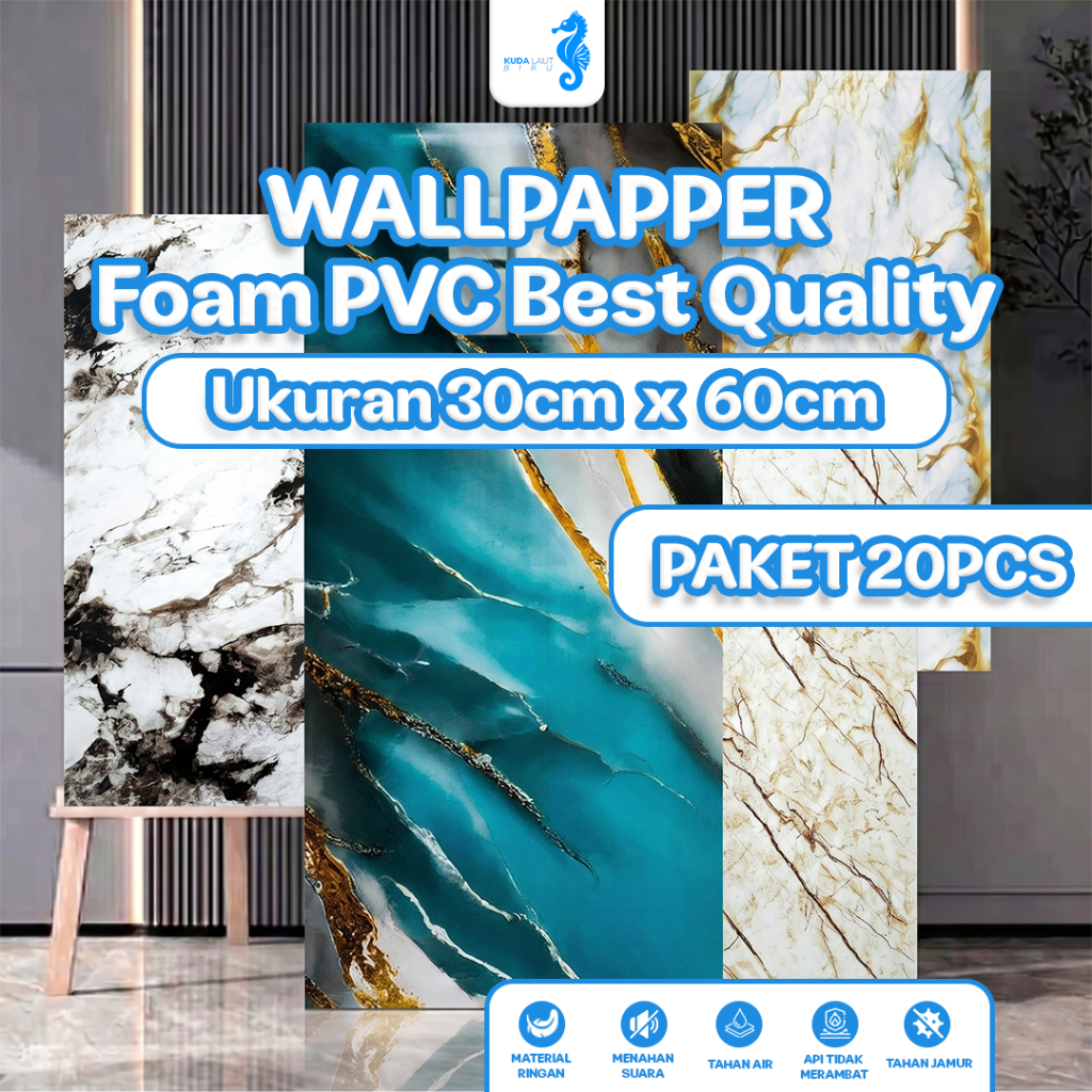 Paket 20 Lembar Wallpaper Vinyl Kamar Mandi 30 x 60 cm Lantai Vinyl Marbel Granit Stiker Cabinet