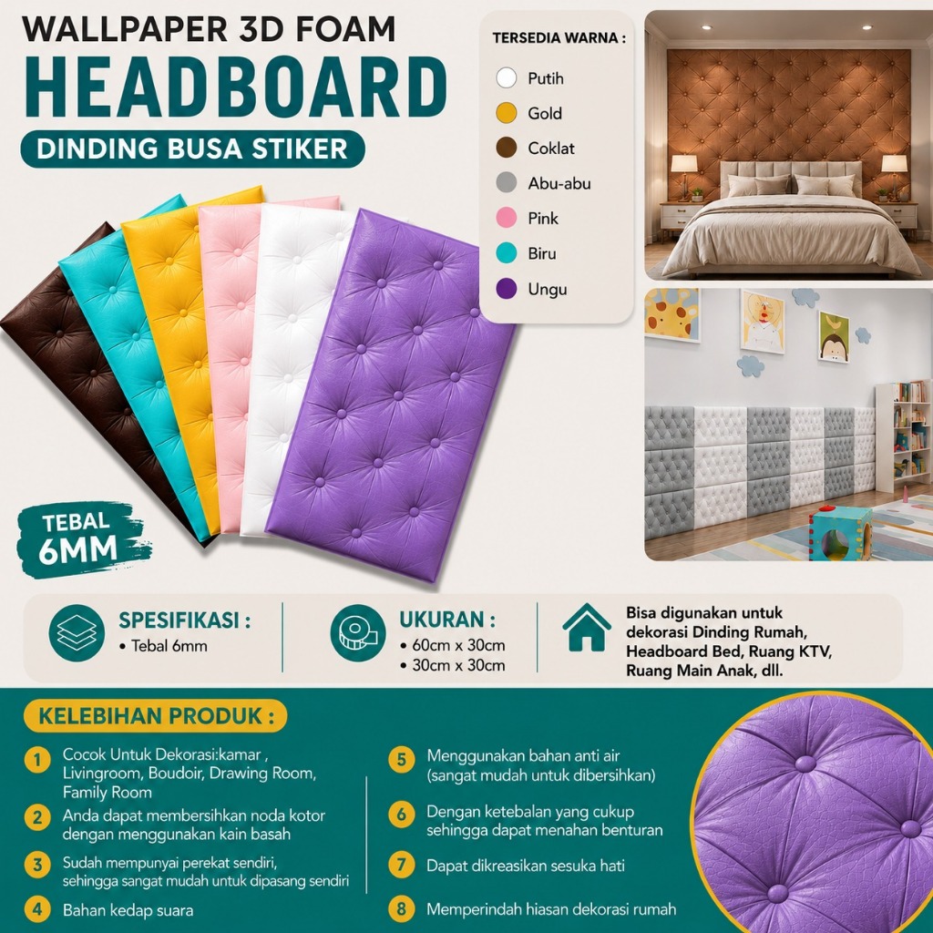 MW Wall paper 3D Foam Wallpaper Headboard Dinding Busa Stiker Wall Foam Dinding Head Wall Sticker