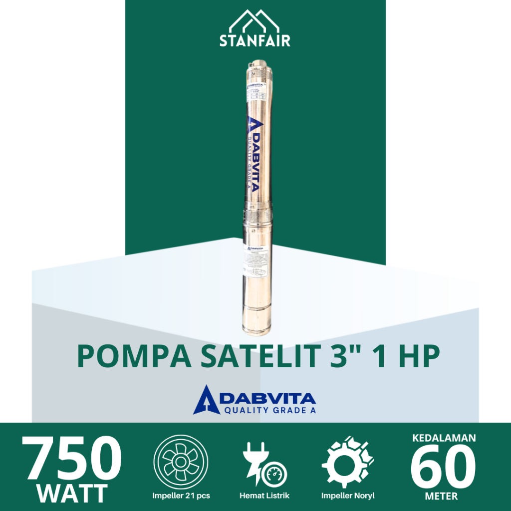 Dabvita Pompa Satelit 3 Inch 1 HP / Pompa Submersible Impeller Plastik Dabvita