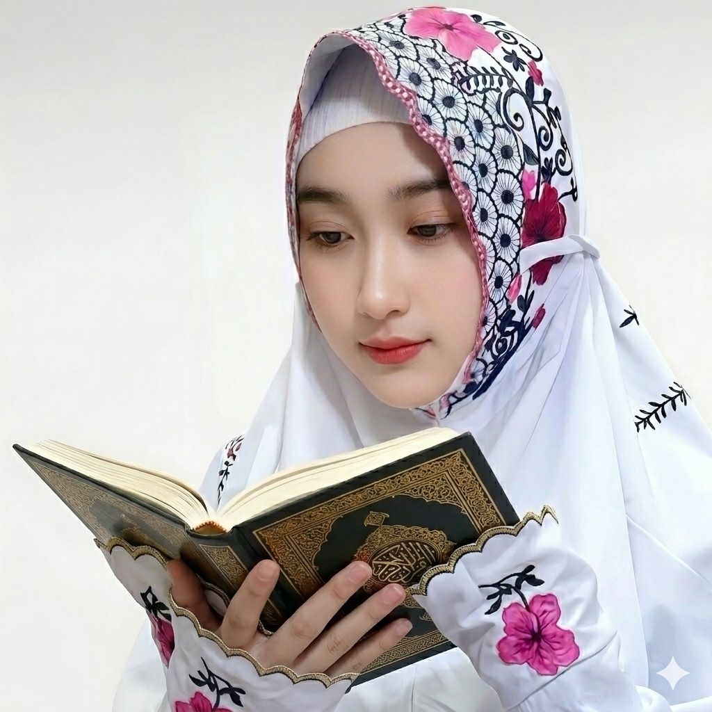 Mukena Terusan Bordir Bunga Sepatu - Katun Mikro Premium Halus & Adem