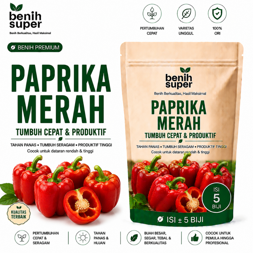Benih Super Paprika Merah 5 BIJI Seed Buah Besar Warna Cerah Mudah Tumbuh