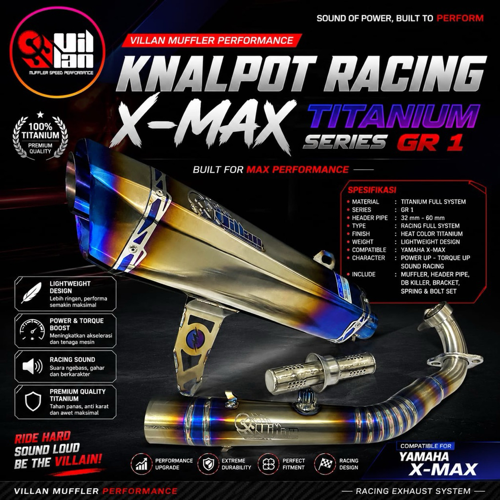Knalpot Villan GR1 Full Titanium Fullsystem Yamaha XMAX