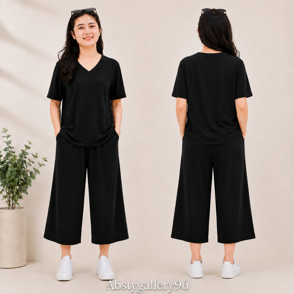 One Set Kulot Wanita Polos Elegan Basic Andin Outfit Santai Daily Wear Bahan Crinkle Airflow Premium