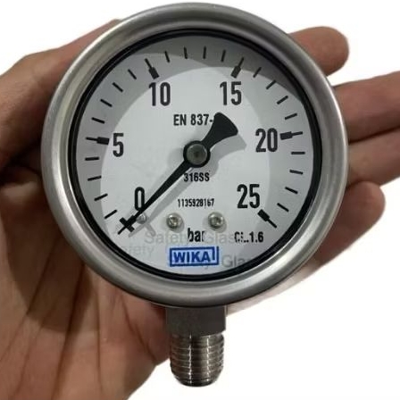 Wika pressure gauge 2,5 inch Bottom SS 0- 25 Bar drat 1/4NPT