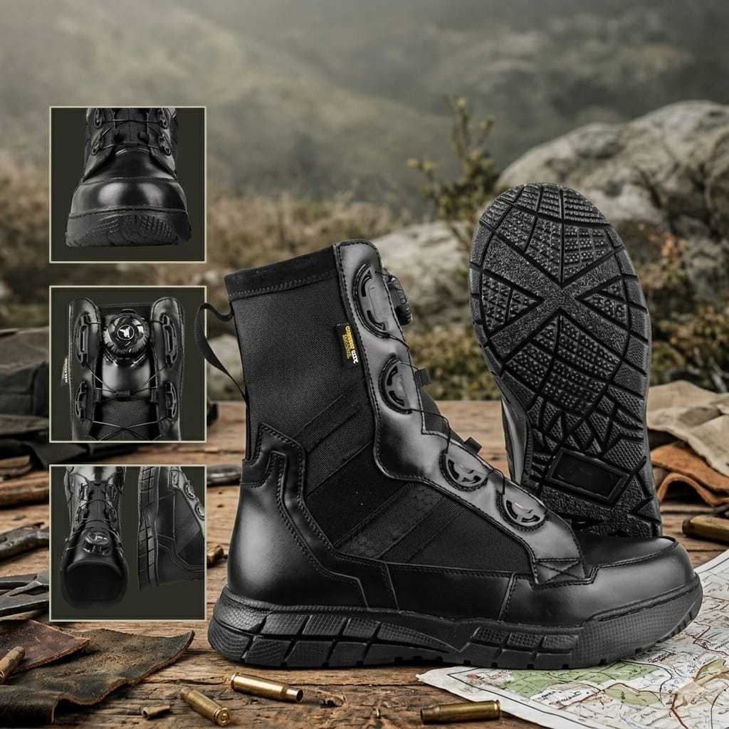 Sepatu PDL TNI Polri Trash Tinggi 8 Inci Kulit Sapi Full Grain Tali Putar