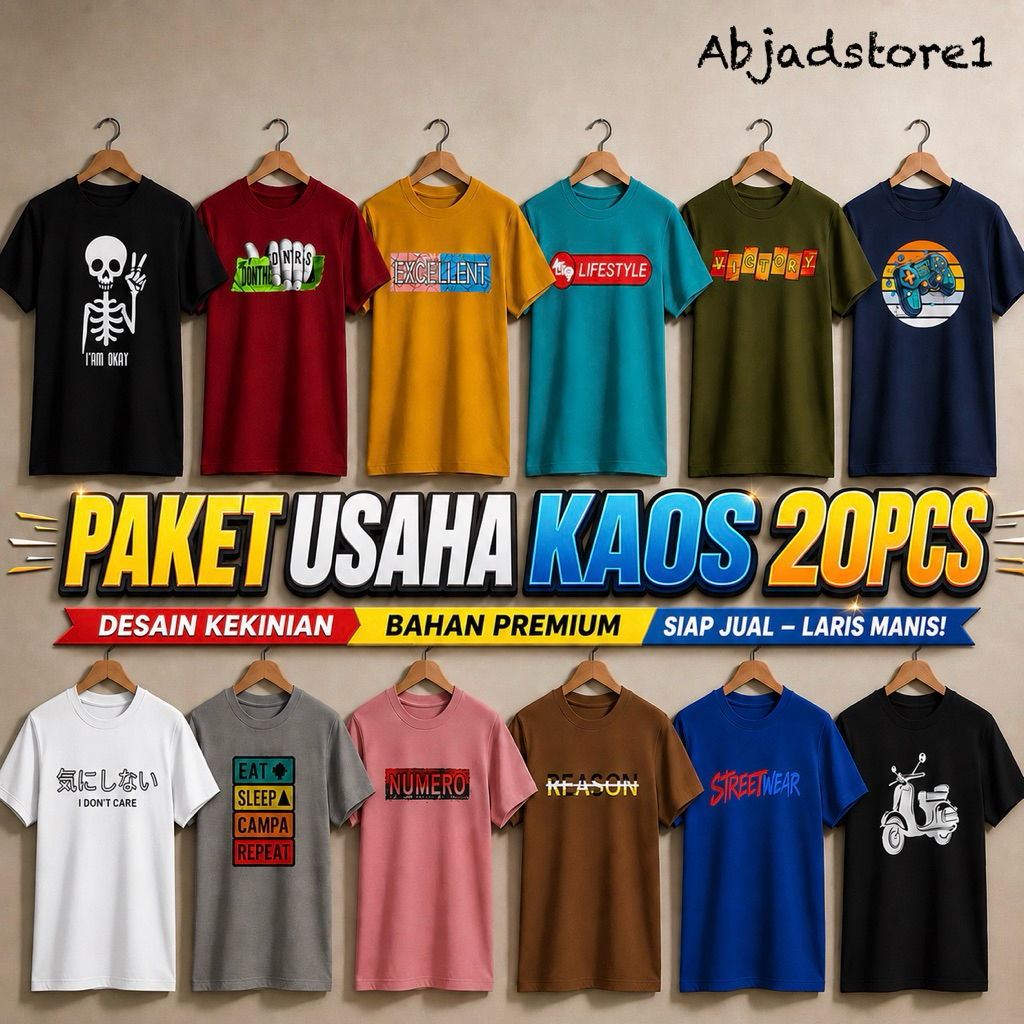 [PAKET USAHA] 1 Kodi Isi 20Pcs Kaos Distro Pria Wanita Dewasa