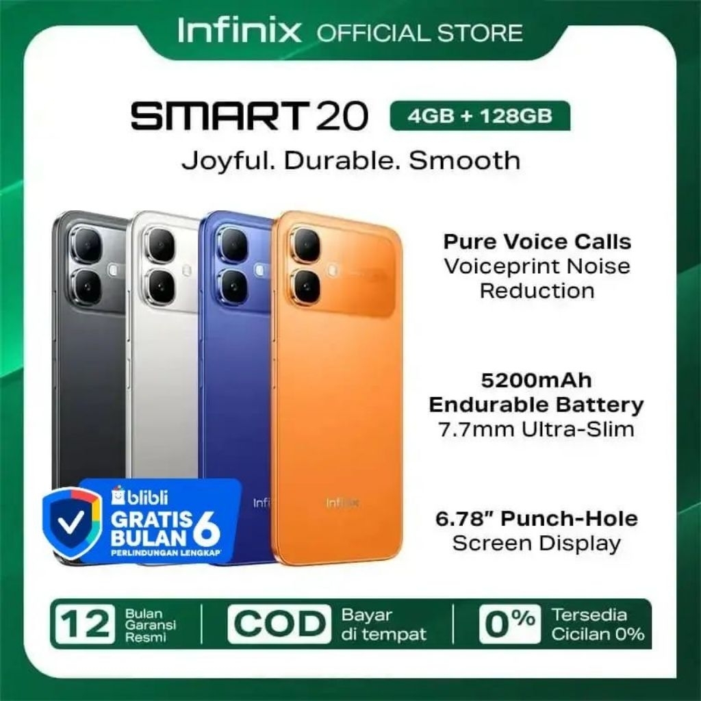 INFINIX SMART 20 RAM 4+4gb extended ram, ROM 128GB BARU SEGEL RESMI