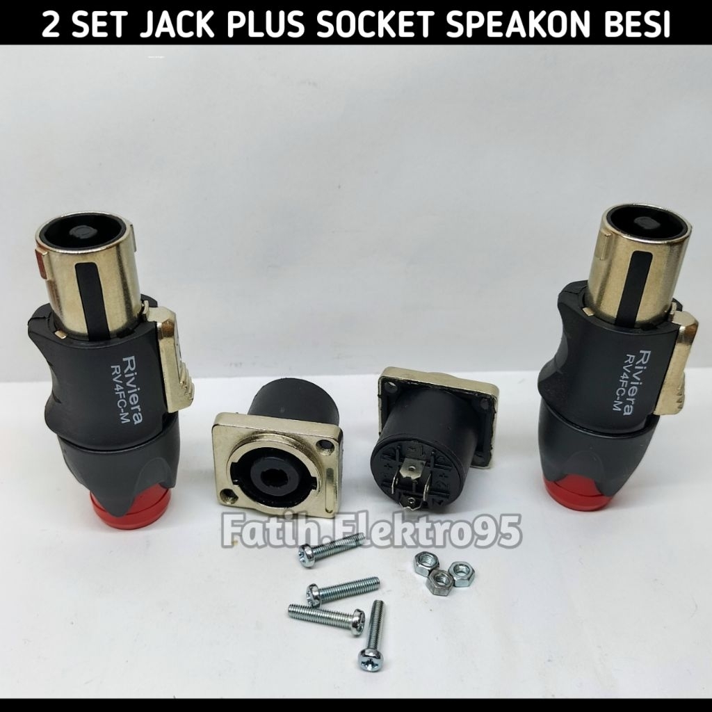 2 SET 2 PASANG JEK SPIKON + SOCKET SPEAKON JEK SPEAKER RIVIERA BIRU TERLARIS