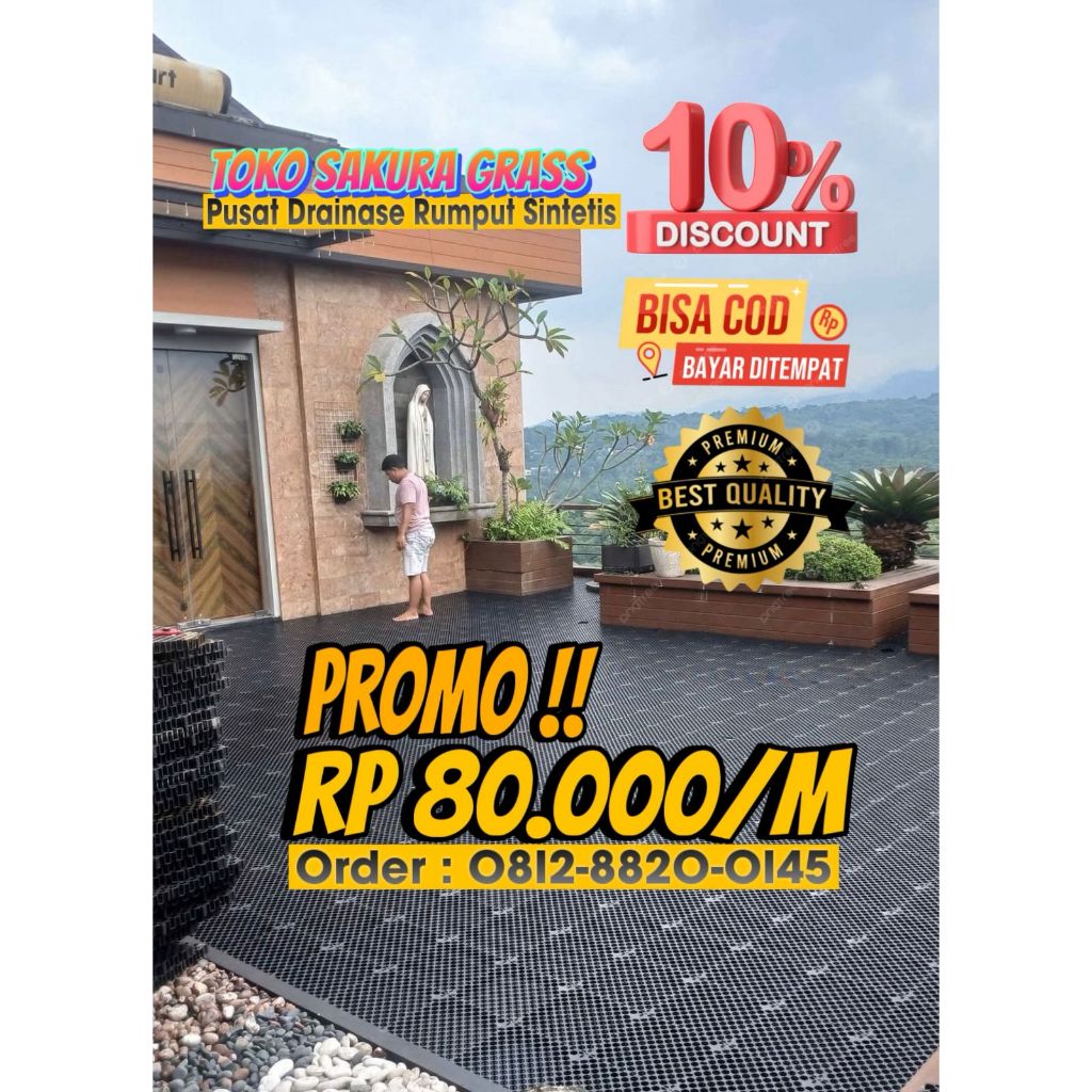 PROMO DRAINASE RUMPUT SINTETIS - ALAS LAPISAN RUMPUT SINTETIS 1 X 1 METER TERMURAH TEBAL 3  CM