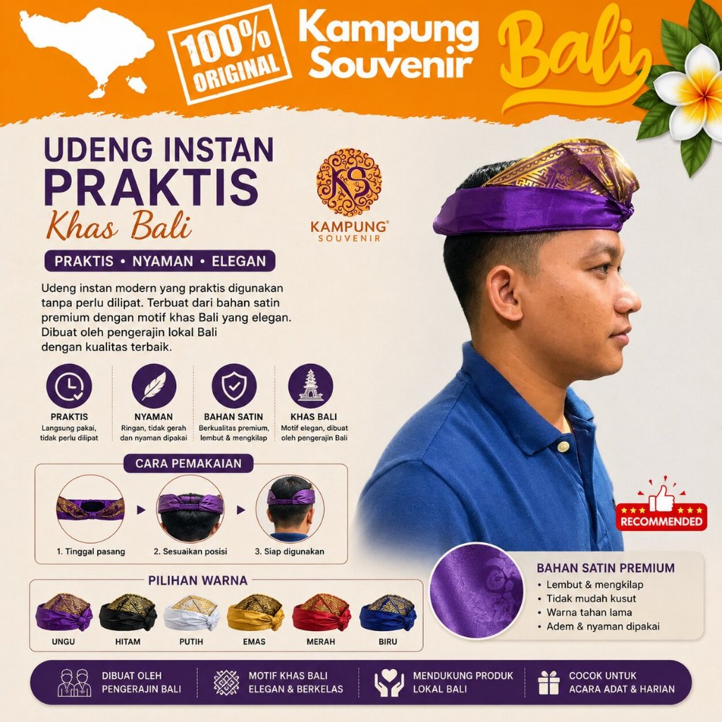 Udeng Bali Instan Asli Praktis Aksesoris Adat Pria Upacara Budaya
