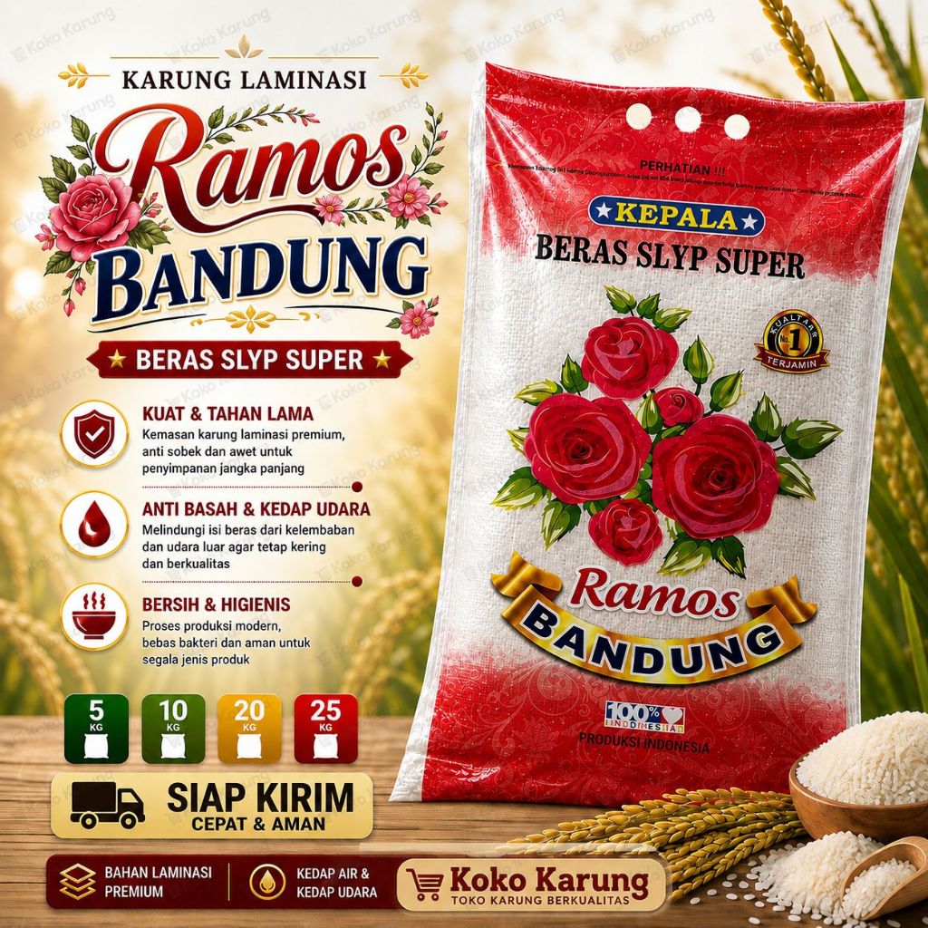 Karung Laminasi RAMOS BANDUNG Karung Beras Premium 5kg 10kg 20kg 25kg | Karung Beras Anyaman Plastik