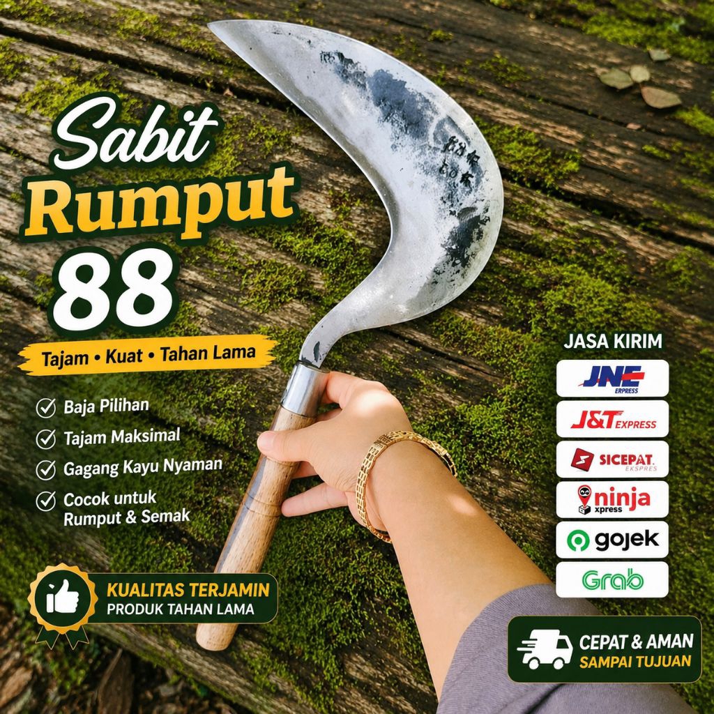 Sabit 88 Premium | Gagang Kayu Nyaman | Tajam & Awet untuk Rumput & Semak