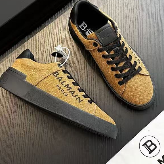 BALMAIN B-Skate sepatu olahraga sepatu pria kasual sepatu kasual kanvas gaya tali