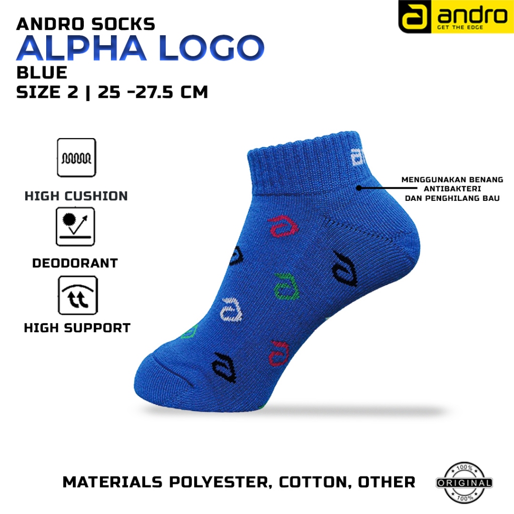 Kaos Kaki Tenis Meja Pingpong Andro ALPHA LOGO Blue Original