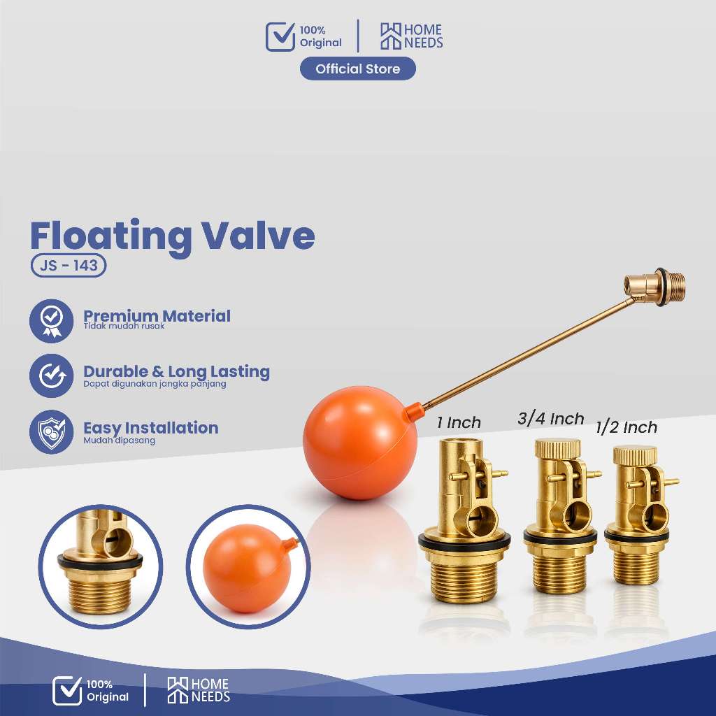 Homeneeds Pelampung Kuningan Bola Pelampung 1/2" 3/4" 1" Toren Floating Valve JS-143+JS-144+JS-145