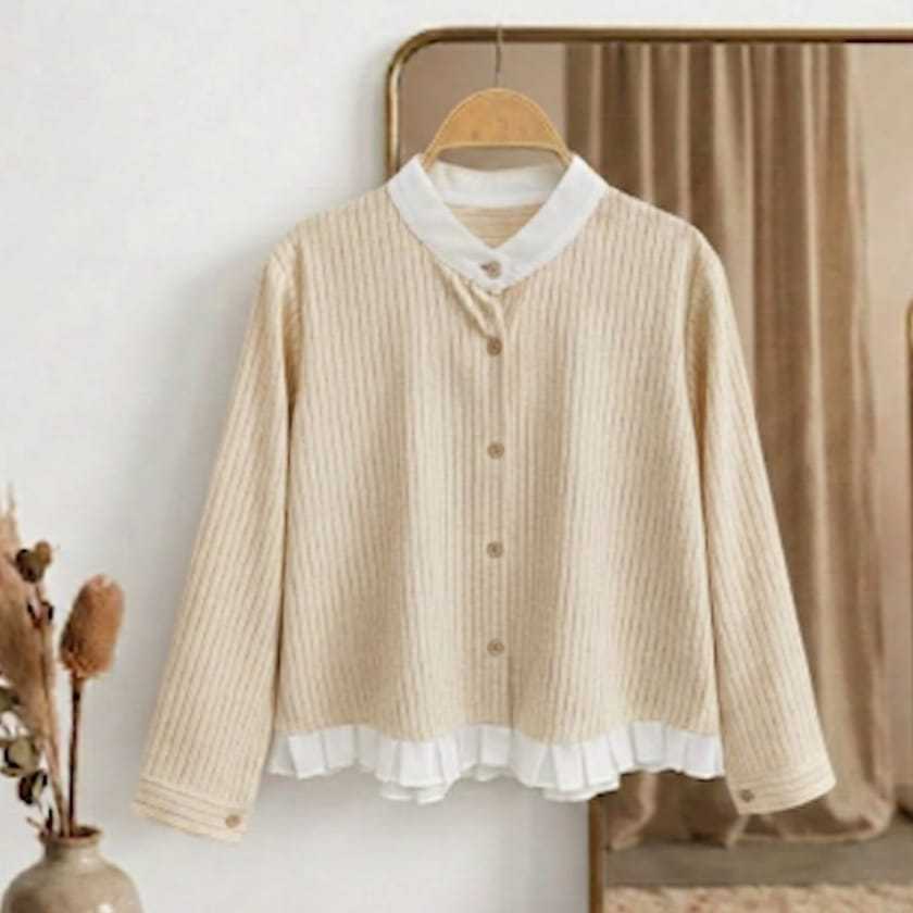 BLOUSE SALUR WANITA REMPEL KOREAN STYLE TERBARU / KEMEJA CROP SALUR RUFLY KOMBINASI