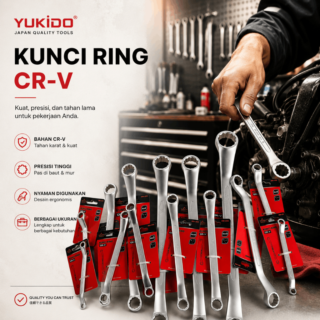 TEKIRO Set Kunci Ring Pas 8-32mm YUKIDO - Alat Perkakas Kunci Ring Lengkap