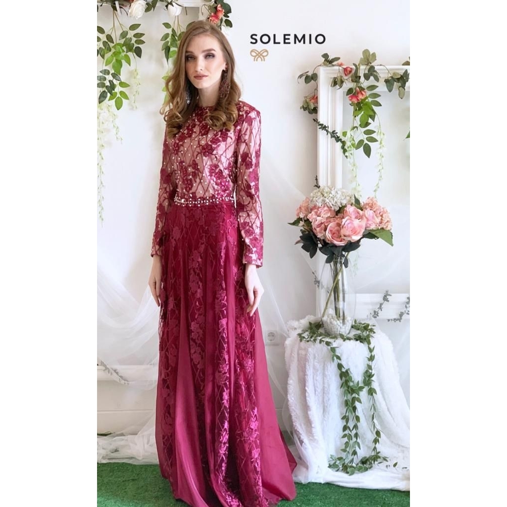 SOLEMIO MAXIDRESS / TERUSAN PANJANG / GAUN PESTA / GAMIS / BAJU MUSLIM MEWAH BRUKAT LACE KOMB SUTRA