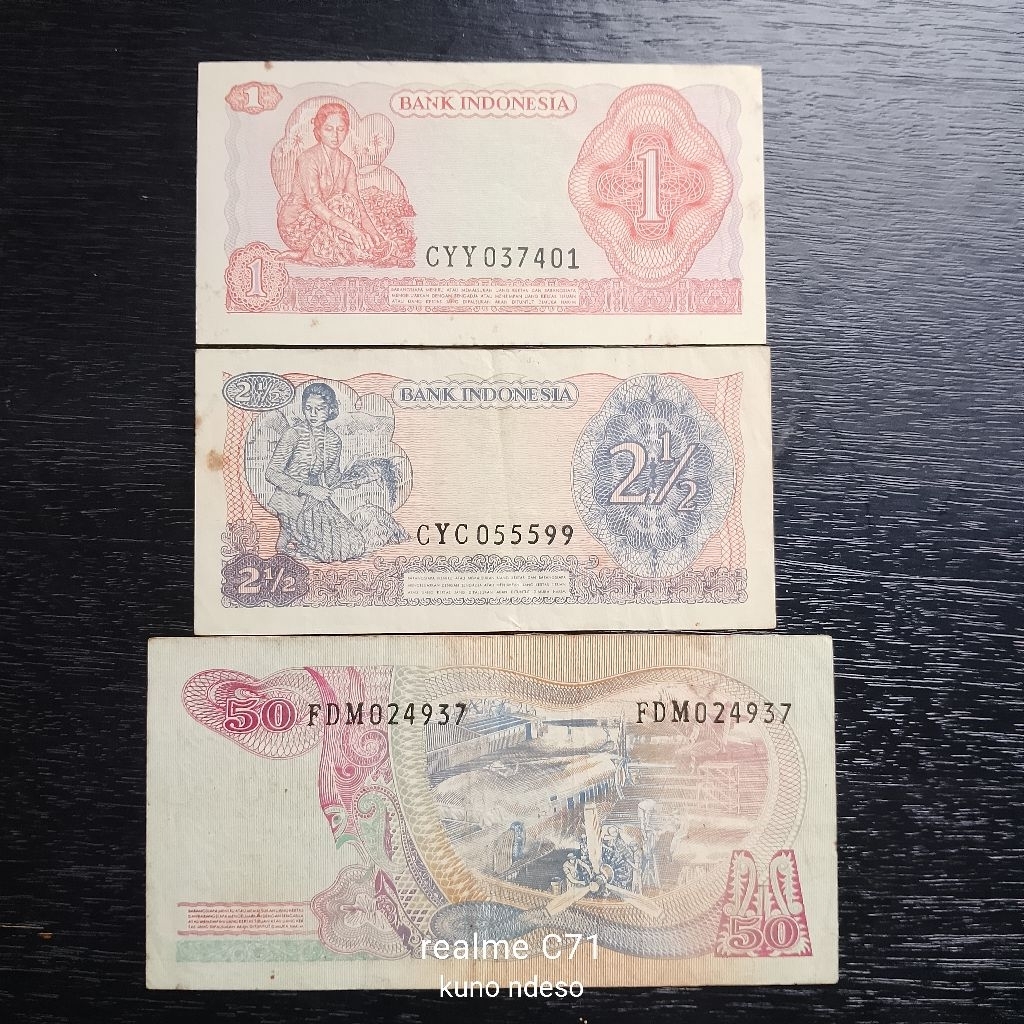Set 3 Uang Kuno 1 - 2,5 - 50 Rupiah 1968 Jenderal Soedirman - Kondisi UNC & VF