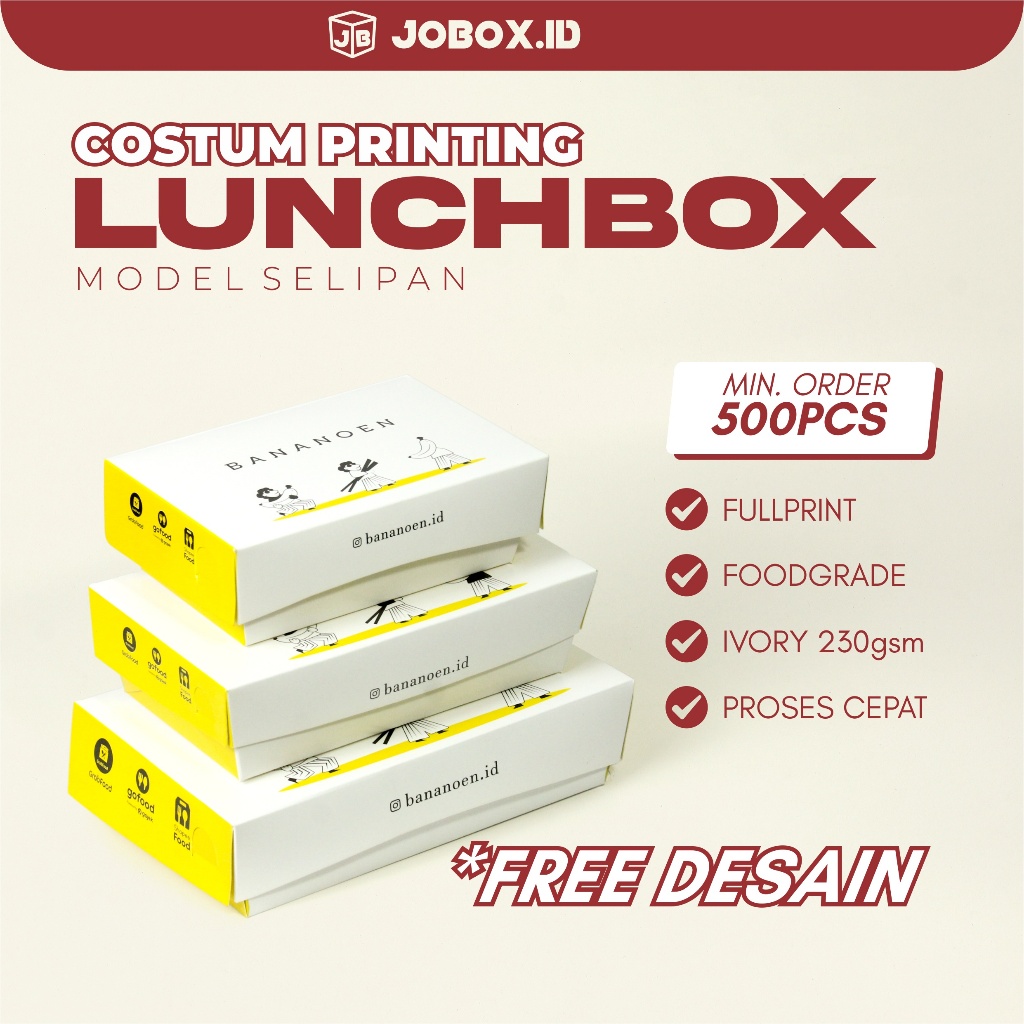 CUSTOM PRINTING Lunch Box L 18x11x5 cm Ivory Foodgrade / Lunch Box Ivory /  Lunch Box Kertas / Kardu