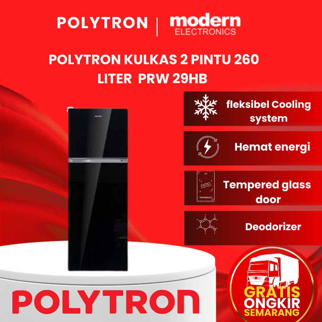 POLYTRON KULKAS 2 PINTU 230 LITER PRW-29HB