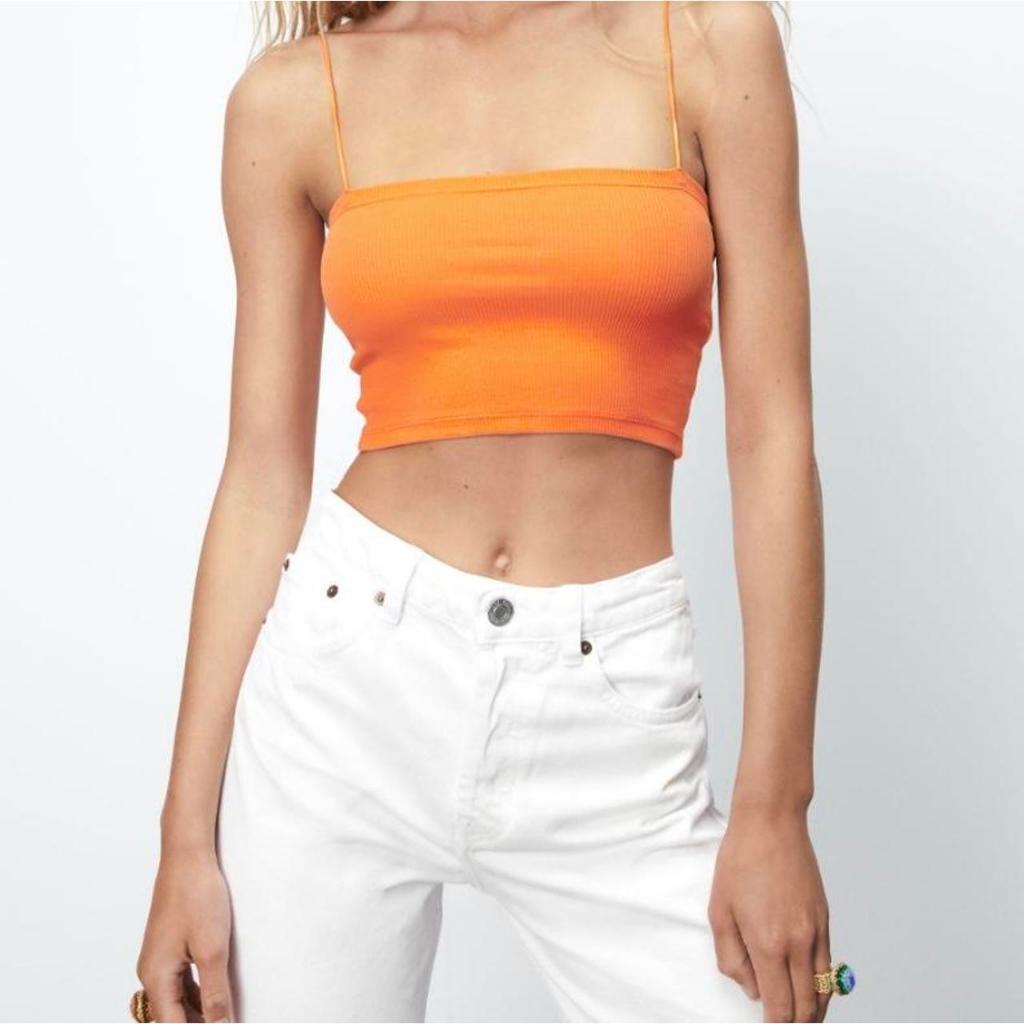 ZARA ORANGE RIBBED CROP TANK TOP