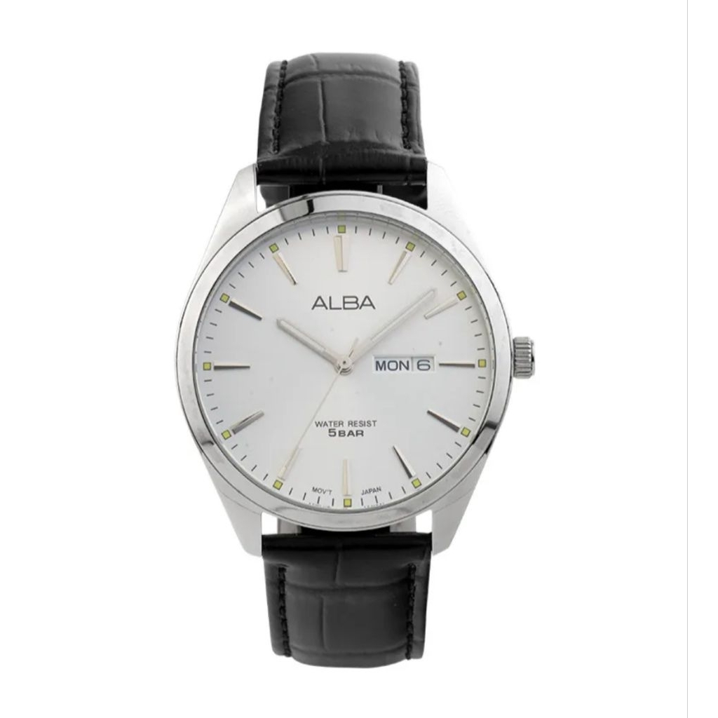Jam Tangan Alba AJ6193X1 Tali kulit Hitam Dasar Silver